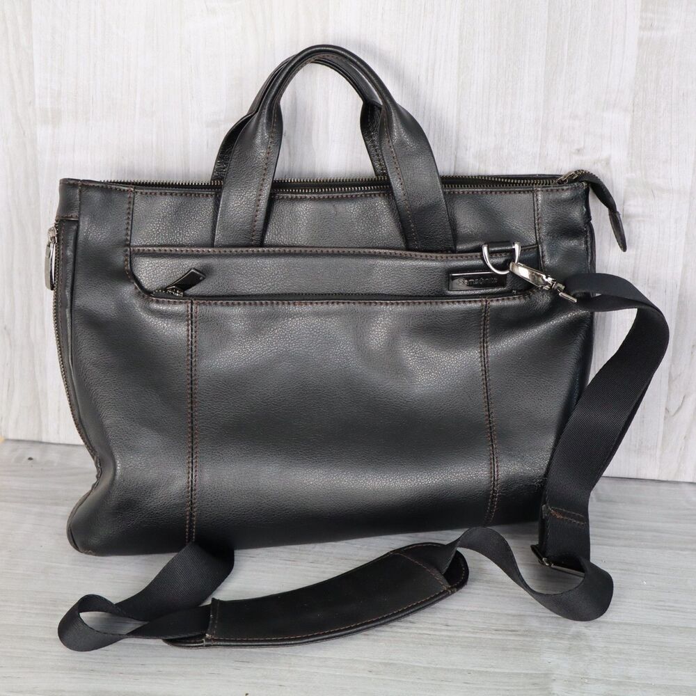 Samsonite Classic Black Leather Expandable Briefcase Laptop Bag with Strap
